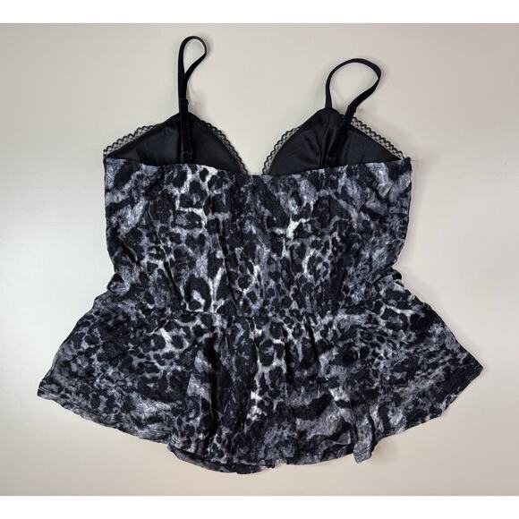 Venus Y2K Lace Babydoll Top Womens L Black Grey Cheetah Whimsigoth Velvet Straps - Picture 10 of 14